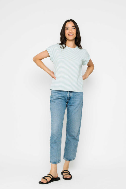 Daisy-Textured Rib Roll Cuff Tee
